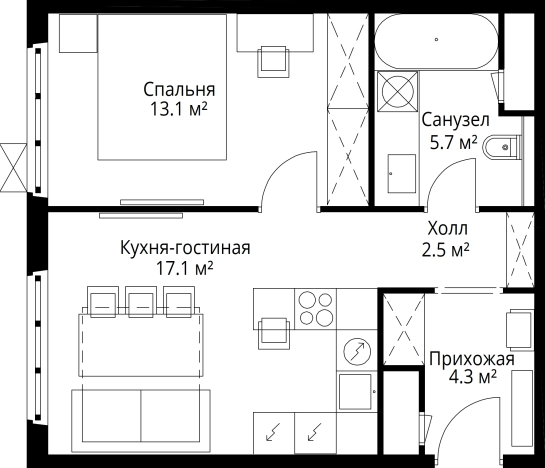 . Вариант № 3923723, 0, площадь - 42.7 квм, цена 14054876 рублей