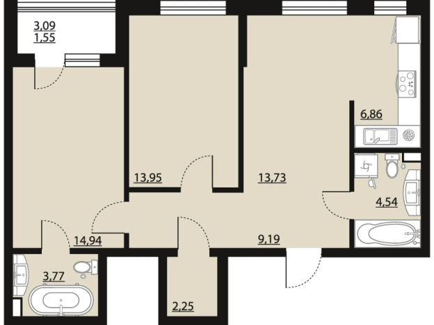 Купить двухкомнатную квартиру в ЖК Бунин в Воронеже. Вариант № 120786, 0, площадь -  квм, цена 10233756 рублей