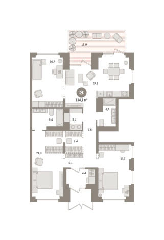 Купить трехкомнатную квартиру у метро Домодедовская в Видном. Вариант № 8555563, 0, площадь -  квм, цена 21040000 рублей