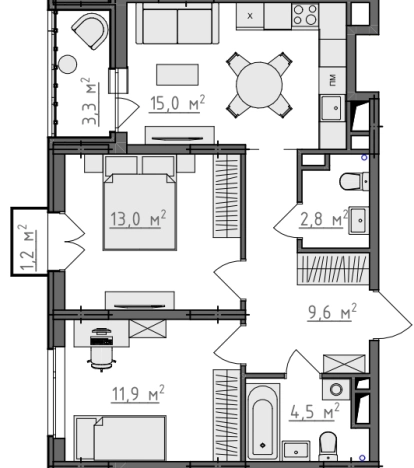 Купить квартиру в новостройках в ЖК Квартал Новаторов в Владимире. Вариант № 130318, 0, площадь -  квм, цена 6410290 рублей