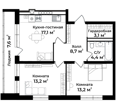 Купить двухкомнатную квартиру в ЖК Доброград, ул. Удачная, д.7 в Владимирской области. Вариант № 149454, 0, площадь - квм, цена 10392525 рублей