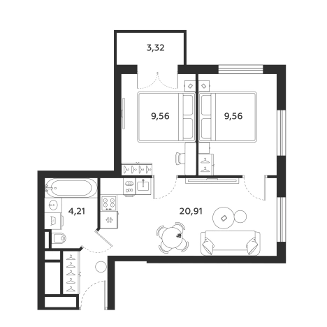 Купить двухкомнатную квартиру в ЖК SAAN в Санкт-Петербурге. Вариант № 9149233, 0, площадь -  квм, цена 17150400 рублей