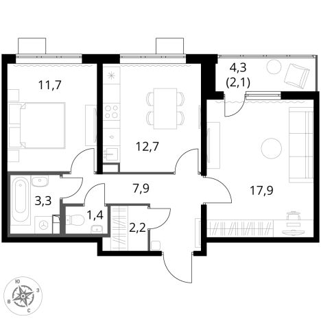 Купить двухкомнатную квартиру в Видном. Вариант № 9801317, 0, площадь -  квм, цена 16902600 рублей