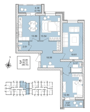 . Вариант № 130679, 0, площадь - 88.1 квм, цена 9250500 рублей