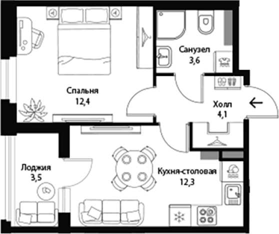 . Вариант № 7829303, 0, площадь - 32.45 квм, цена 7626600 рублей