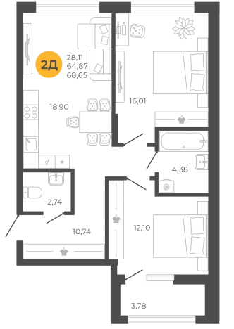 . Вариант № 4881841, 0, площадь - 66.76 квм, цена 6876280 рублей