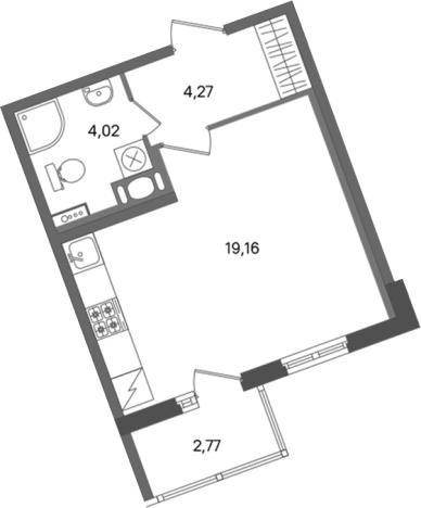 . Вариант № 7266162, 0, площадь - 27.45 квм, цена 5048055 рублей
