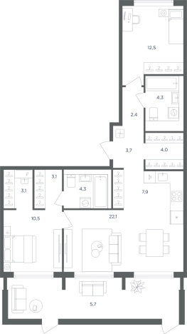 Купить трехкомнатную квартиру в Одинцове. Вариант № 160890, 0, площадь -  квм, цена 19462640 рублей