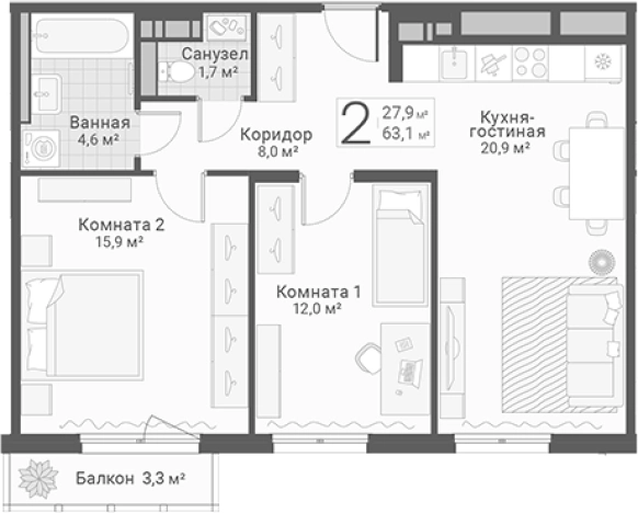 Купить двухкомнатную квартиру в ЖК Руднева, 15 в Санкт-Петербурге. Вариант № 7603692, 0, площадь -  квм, цена 17500000 рублей
