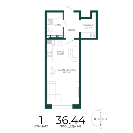 Купить однокомнатную квартиру в Микрорайоне Пенза-2, Железнодорожный район в Пензе. Вариант № 5388579, 0, площадь -  квм, цена 3352480 рублей