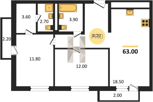 Купить двухкомнатную квартиру в Микрорайоне 2-й, жилой район Культбаза в Ижевске. Вариант № 67364, 0, площадь -  квм, цена 4898000 рублей