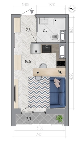 Купить Студию на улице Федора Тютчева в Воронеже. Вариант № 91480, 0, площадь -  квм, цена 2782431 рублей