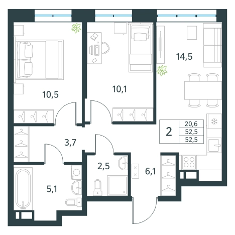 Купить двухкомнатную квартиру в ЖК мкр. Хороший в Чите. Вариант № 138057, 0, площадь -  квм, цена 8121750 рублей