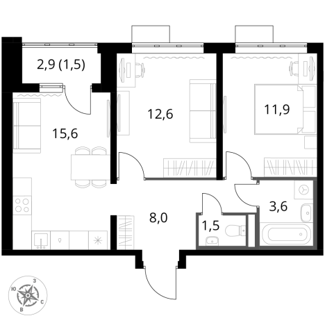 Купить двухкомнатную квартиру у метро Домодедовская в Видном. Вариант № 9905775, 0, площадь -  квм, цена 17296140 рублей