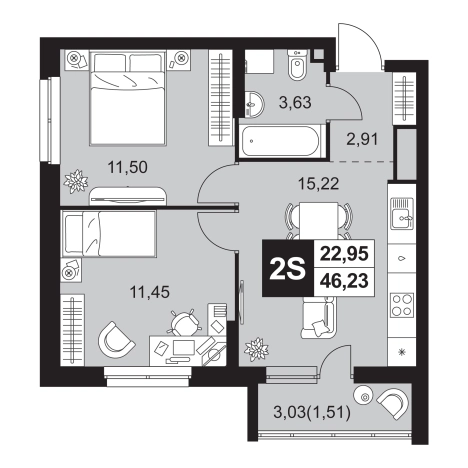 Купить двухкомнатную квартиру на улице Заводская в Пензенской области. Вариант № 9237771, 0, площадь -  квм, цена 5330319 рублей