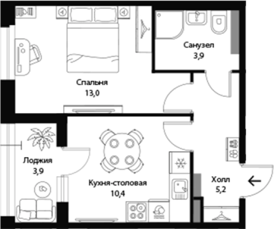 . Вариант № 7829731, 0, площадь - 32.55 квм, цена 7693500 рублей