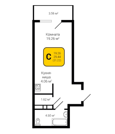 Купить однокомнатную квартиру в ЖК Квартал 45 в Воронеже. Вариант № 90579, 0, площадь -  квм, цена 5229350 рублей