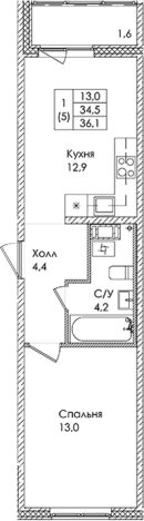 Купить однокомнатную квартиру в ЖК Ермак в Ленинградской области. Вариант № 6609772, 0, площадь -  квм, цена 5351700 рублей