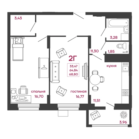 . Вариант № 124149, 0, площадь - 68.8 квм, цена 9288000 рублей