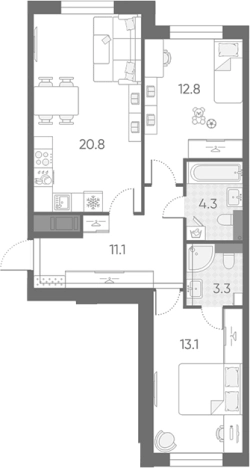 Купить трехкомнатную квартиру на улице Партизанская в Санкт-Петербурге. Вариант № 6244110, 0, площадь -  квм, цена 20693606 рублей