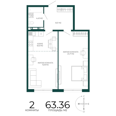 Купить двухкомнатную квартиру в ЖК Жилой комплекс "Чаадаев" в Пензе. Вариант № 5388819, 0, площадь -  квм, цена 5607360 рублей
