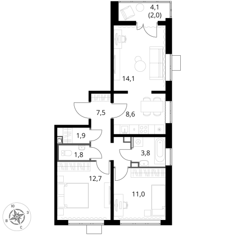 Купить трехкомнатную квартиру в новостройках на улице Фруктовые Сады в Видном. Вариант № 9802193, 0, площадь -  квм, цена 18331680 рублей