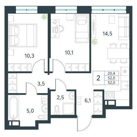 Купить двухкомнатную квартиру в ЖК мкр. Хороший в Чите. Вариант № 138279, 0, площадь -  квм, цена 8044440 рублей