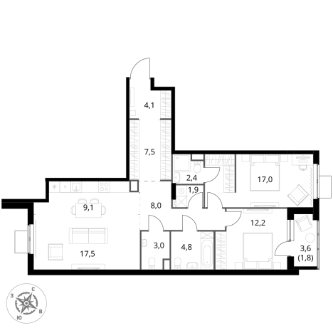 Купить трехкомнатную квартиру в районе Гольяново в Москве. Вариант № 9714781, 0, площадь -  квм, цена 34916300 рублей