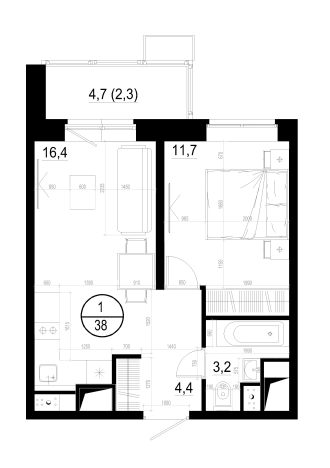 Купить однокомнатную квартиру в Одинцове. Вариант № 127957, 0, площадь -  квм, цена 9954000 рублей