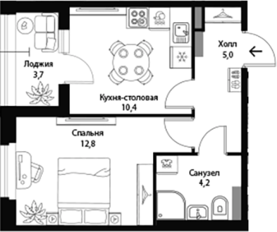 . Вариант № 7829300, 0, площадь - 32.4 квм, цена 7648900 рублей