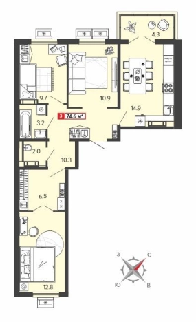 Купить трехкомнатную квартиру в ЖК Жилой комплекс "Радужные дворы" в Пензенской области. Вариант № 159614, 0, площадь -  квм, цена 5861210 рублей