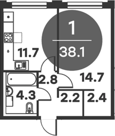 . Вариант № 157360, 0, площадь - 38.1 квм, цена 6264783 рублей