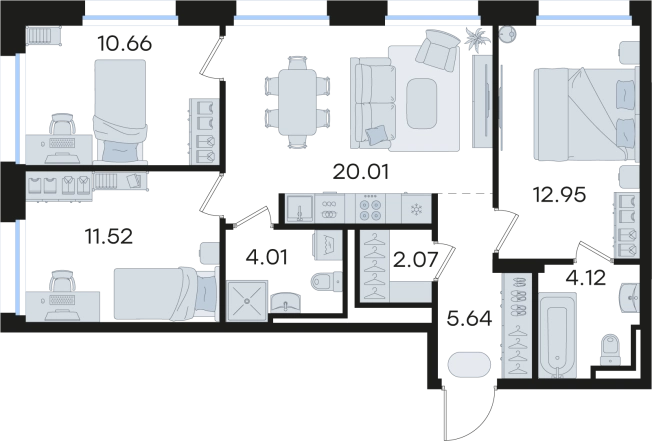 Купить трехкомнатную квартиру в ЖК GloraX Premium Гребной Канал в Нижнем Новгороде. Вариант № 9336837, 0, площадь -  квм, цена 19702701 рублей