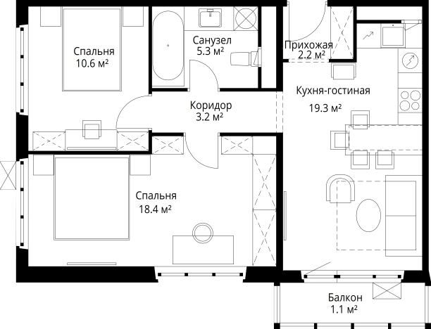 Купить двухкомнатную квартиру у метро Домодедовская в Видном. Вариант № 5455060, 0, площадь -  квм, цена 14861829 рублей