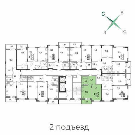 Купить квартиру в новостройках в Коврове. Вариант № 6848748, 2, площадь -  квм, цена 4094025 рублей
