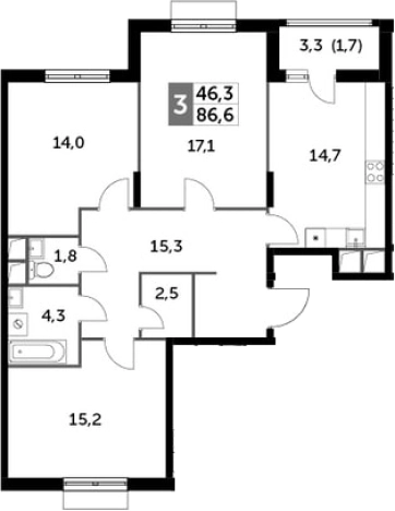 Купить трехкомнатную квартиру на улице Римский проезд в Московской области. Вариант № 122389, 0, площадь - квм, цена 17082674 рублей