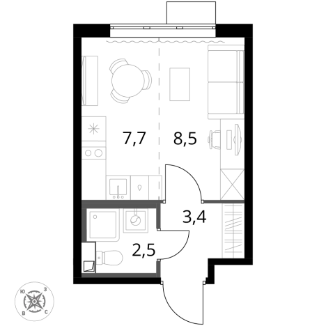 Купить однокомнатную квартиру в ЖК 1-й Шереметьевский в Химках. Вариант № 9825600, 0, площадь -  квм, цена 8205730 рублей
