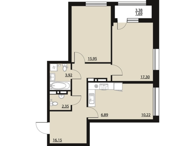 Купить двухкомнатную квартиру в ЖК Бунин в Воронеже. Вариант № 120803, 0, площадь -  квм, цена 10983840 рублей