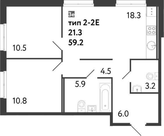 . Вариант № 8099823, 0, площадь - 59.2 квм, цена 17345304 рублей