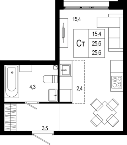 . Вариант № 120210, 0, площадь - 25.6 квм, цена 5241789 рублей