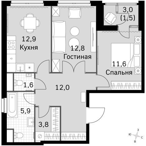 Купить двухкомнатную квартиру у метро Тушинская в Москве. Вариант № 9467793, 0, площадь -  квм, цена 32608710 рублей