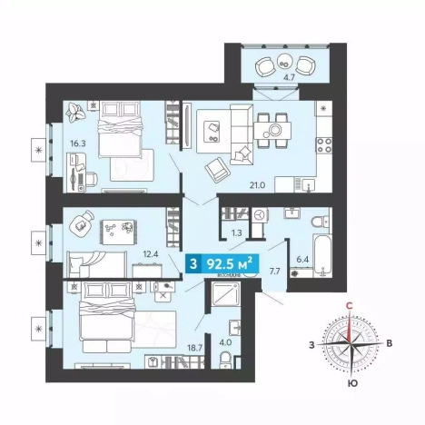 Купить квартиру в ЖК Жилой комплекс "Созвездие (3 очередь)" в Пензенской области. Вариант № 104987, 0, площадь -  квм, цена 9051060 рублей