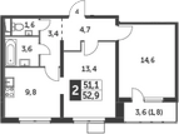 . Вариант № 9836981, 0, площадь - 52.5 квм, цена 13545000 рублей