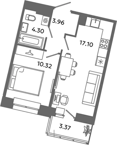. Вариант № 6632330, 0, площадь - 35.68 квм, цена 6052882 рублей