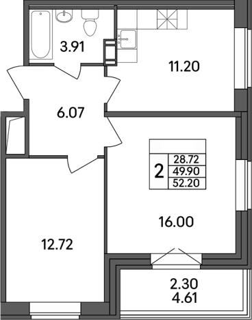 Купить двухкомнатную квартиру в новостройках на улице Рождественская в Ленинградской области. Вариант № 7601104, 0, площадь -  квм, цена 6681600 рублей