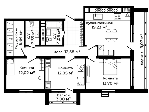 Купить трехкомнатную квартиру в новостройках в Коврове. Вариант № 149405, 0, площадь -  квм, цена 13328596 рублей