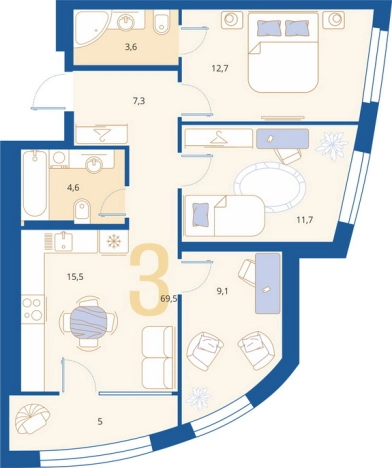 Купить трехкомнатную квартиру в Микрорайоне Арбеково, Октябрьский район в Пензе. Вариант № 8816727, 0, площадь -  квм, цена 7853500 рублей