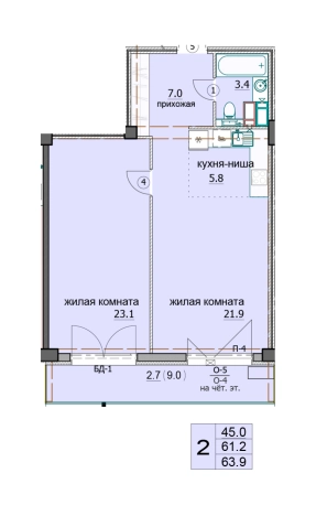 Купить двухкомнатную квартиру в районе Октябрьский в Пензе. Вариант № 90501, 0, площадь -  квм, цена 6305000 рублей