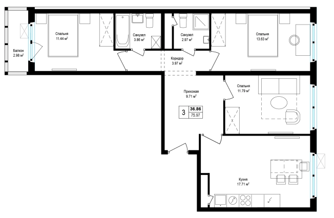 . Вариант № 821847, 0, площадь - 75.7 квм, цена 20514094 рублей