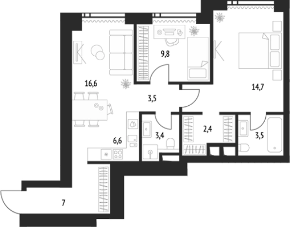 Купить двухкомнатную квартиру у метро Бутырская в Москве. Вариант № 103419, 0, площадь -  квм, цена 34968485 рублей